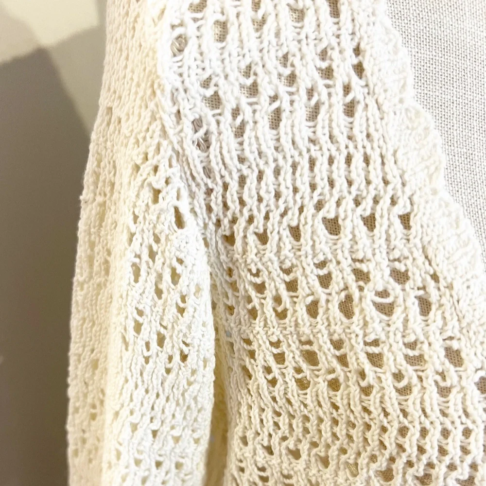 L*Space Golden Hour Cover Up Crochet Top Cream Boho Beach Pool Bell Sleeve XL